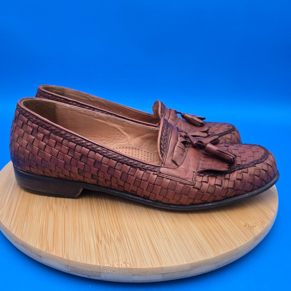 Cable & Co.‎ Mens Woven Leather Tassel Loafers Dress Shoes Brown Made in Italy